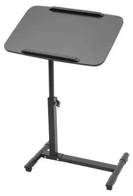 Obrázok produktu pre Príkonový odkladací stolík pri posteli – výškovo nastaviteľný stolík na notebook s kolieskami – výška 65–90 cm – doska z MDF, 60x40 cm, obdĺžnikový tvar – vhodný k posteli aj k pohovke – čierna farba