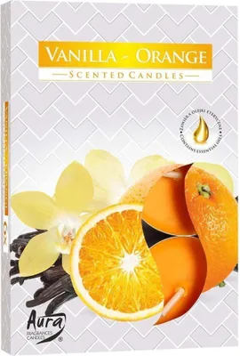 Productafbeelding van Aura, geurkaarsenset - Vanille en sinaasappel, 6 stuks.
