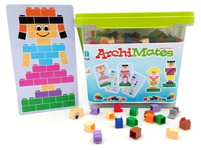 Produktbild von ArchiMates Konstruktionsbausteine – Little Architect Set 630 Teile (5+ Jahre, 12 Inspirationskarten, mit Gesichtern & beweglichen Teilen) – CE & EN-71 , ABS-Kunststoff, inkl. Tragebox