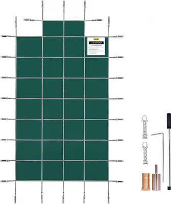 Image de Couverture de sécurité pour piscine VEVOR, adaptée à une couverture de piscine de sécurité enterrée de 18 x 36 pieds, filet vert avec des niveaux finaux de 4 x 8 pieds au centre, couverture de sécurité pour piscine solide pour l'hiver dans la piscine