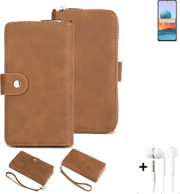Produktbild von K-S-Trade Handy Schutz Hülle kompatibel mit Xiaomi Redmi Note 10 Pro Max + Kopfhörer Portemonnee Tasche Wallet-Case Bookstyle-Etui braun (1x)
