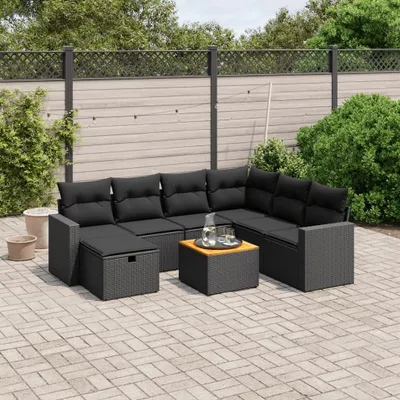 Produktbild von Möbel 8-tlg. Garten-Sofagarnitur mit Kissen Schwarz Poly Rattan - Gartenmöbelgarnituren 3264849