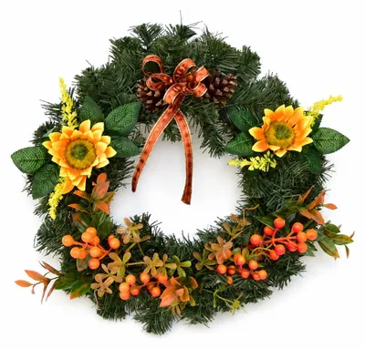 Productafbeelding van Herfstkrans met zonnebloemen en oranje bessen, diameter 35 cm