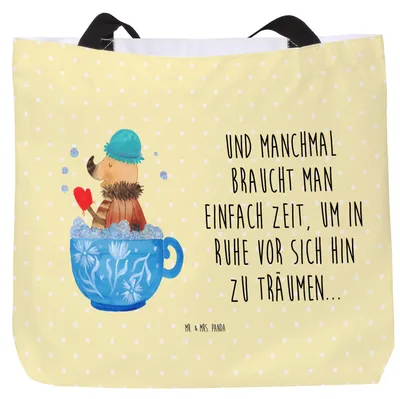 Produktbild von Mr. & Mrs. Panda Reisetasche Nachtfalter Schaumbad - Gelb Pastell - Geschenk, Einkaufstasche, Schultasche, WC, Baden, Tasche, Tote Bag, Badezimmer, Lustige Sprüche, Ziele