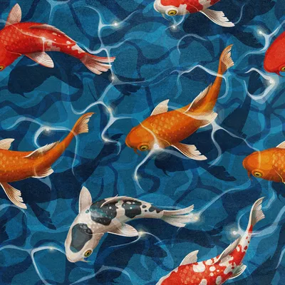Produktbild von Royal Samt Stoff Polyester Zum Nähen - Motiv Koi-Karpfen im Wasser
