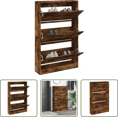 Produktbild von The Living Store Schuhschrank Räuchereiche 80x21x125,5 cm Holzwerkstoff