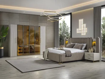 Image de Armoire beige 264x60x220 cm - Design moderne avec 6 portes