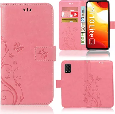 Produktbild von Handy Tasche für Xiaomi Mi 10 lite Schutz Hülle Handyhülle mit Blumenmuster Klapp Hülle mit Standfunktion und Kartenfächer Rosa