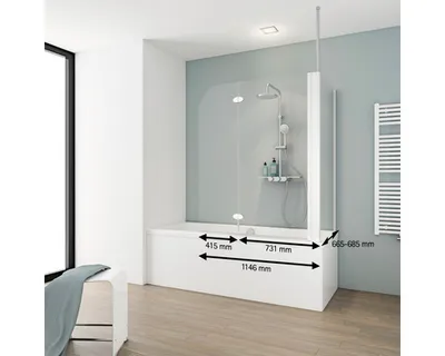Produktbild von Badewannenaufsatz 2-teilig mit Seitenwand SCHULTE Komfort 114,5 x 140 cm Klarglas Profilfarbe weiß D 2656 04 50 140