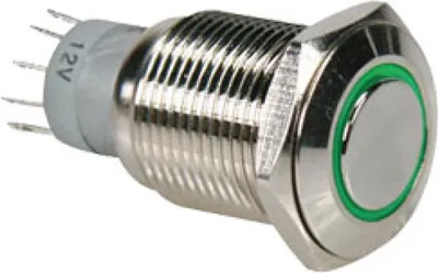 Productafbeelding van Velleman R1610G, Drukknopschakelaar, 5-polig, groen, nikkel, 230 V, 24 V, 1 A