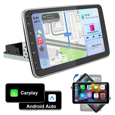 Produktbild von 1DIN 10.1 Zoll 360° Drehbar Bildschirm Android 15 Autoradio mit Apple Carplay GPS NAVI WIFI BT HIFI DSP