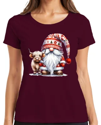 Produktbild von Niedlicher Weihnachtsmann mit Kuhhornmütze Weihnachtsdekoration Damen T-Shirt, Burgundy, S
