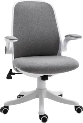 Zdjęcie produktu dla Krzesło biurowe Vinsetto, krzesło do biurka, krzesło obrotowe z funkcją bujania, regulowane podłokietniki, regulacja wysokości, ergonomiczne, imitacja lnu, nylon, szaro-biały, 62,5 x 60 x 94-104 cm