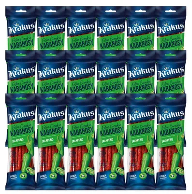 Produktbild von Krakus Kabanossi Jalapeno 18x 95g - Cabanossi Schwein & Huhn - Wurst Snack