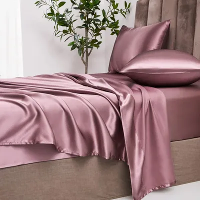 Productafbeelding van Satijnen hoeslaken, 140 x 200 cm, oudroze zijde, glanzend hoeslaken, hoogwaardig satijn, luxe laken, geschikt voor matrassen tot 30 cm