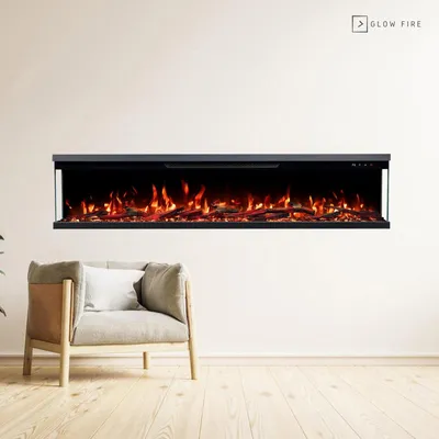 Obrázok produktu pre Elektrický krb s efektom plameňa – 3D LED efekt plameňa – 1800 W – na montáž na stenu, čierna farba
