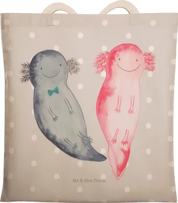 Produktbild von Mr. & Mrs. Panda Stofftragetasche Axolotl Freundin - Grau Pastell - Geschenk, shopping bag, Tote, Paar, Einkaufstasche, Tragetasche, Tasche, Liebe, Valentinstag, Lurch