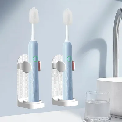 Obrázok produktu pre Držiak na zubné kefky, elektrická zubná kefka, 2 kusy, samolepiaci, na montáž na stenu, nastaviteľný, materiál: ABS, farba: biela