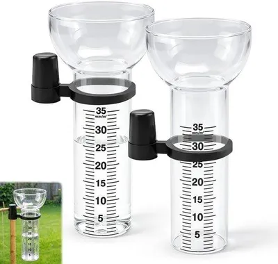 Immagine prodotto di Set di 2 pluviometri – 17,5 cm – Pluviometro in vetro borosilicato – Campo di misurazione fino a 35 mm/m² – Facile da leggere – Con supporti – Ideale per il giardino