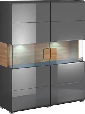 Produktbild von Geschirrschrank Jules mit 2 Türen, Grau und Holzoptik, 152cm