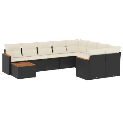 Obrázek produktu pro vidaXL 10dílná zahradní sedací souprava s polštáři z černého polyratanu