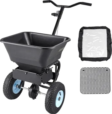 Produktbild von Streuwagen - Dünger- & Saatgutstreuer (Schleuderstreuwagen) - Fassungsvermögen 45 kg - Streubreite bis 3 m - Luftreifen 33 cm - Mit Trichterbehälter