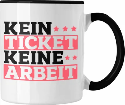 Produktbild von Trendation - Kaffeetasse Lustiges Geschenk für IT Support Mitarbeiter Tasse "Kein Ticket Keine Arbeit" (Schwarz)