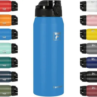 Immagine prodotto di Borraccia da 750 ml in acciaio inossidabile con tappo a scatto, resistente al calore, azzurro cielo