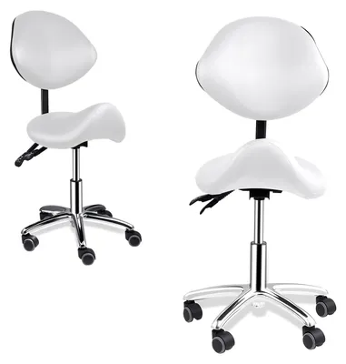 Image de Tabouret de selle réglable, 50-62 cm, blanc - Ergonomique, avec dossier et roulettes
