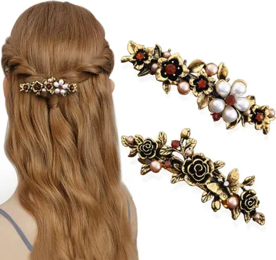 Produktbild von Automatische Haarspangen Damen Vintage Metall Blume Haarklammer Kristall Perle