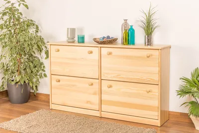 Produktbild von Moderner Schuhschrank aus Kiefer massiv Vollholz natur, 80x140x29 cm, 4 Fächer