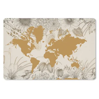 Produktbild von MuchoWow® Schreibtischunterlage Weltkarte - Gold - Blumen 60x40 cm - XXL Mauspad - Großes Mauspad