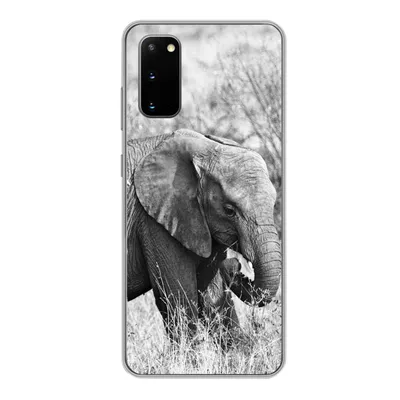 Produktbild von MuchoWow® Handyhülle Schutzhülle Hülle für Samsung Galaxy S20 Elefant - Tiere - Gras - Schwarz und weiß Silikon Softcase Handy Hülle - Bild