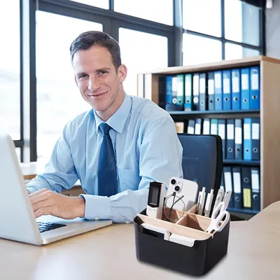 Produktbild von 5 Fächer Schreibtisch-Organizer Holz, Bambus-Organizer, Schreibtisch Schrein Aufbewahrungsbox, multifunktionale Aufbewahrungsbox, Schreibtischaccessoires (weiß)