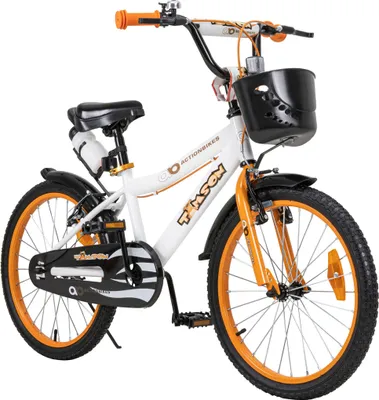 Produktbild von Actionbikes Kinderfahrrad Timson 20 Zoll | Kinder Fahrrad - V-Brake Bremsen - Kettenschutz - Fahrradständer - Fahrradkorb - 6-9 Jahre (Orange/Weiß)