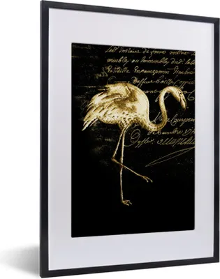 Produktbild von MuchoWow® MuchoWow® Gerahmtes Poster Flamingo - Illustration - Gold 30x40 cm - Poster mit zchwarzem Bilderrahmen - Wandposter Schlafzimmer