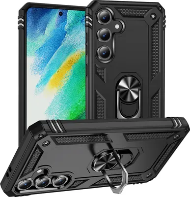 Produktbild von Schutzhülle für Samsung Galaxy S24 FE Dual Layer Robust Militäre Fallschutz Hülle mit Ringhalterung Ständer Schwarz