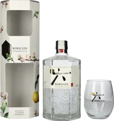 Produktbild von Roku Gin GB mit Tumbler 43% Vol. 0,7 Ltr. Flasche