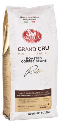 Obrázok produktu pre Saquella Espresso Grand Cru – 200 g celých zŕn – prémiová zmes odrôd Arabica a Robusta
