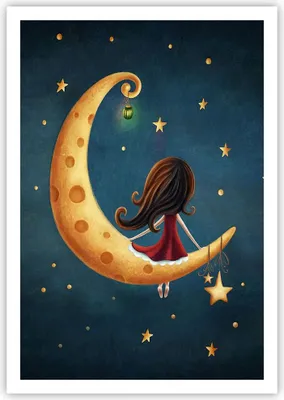 Produktbild von Poster - Poster ohne Rahmen - Kinder Mädchen Mond - 70x100 cm - Wand Bild - Wanddeko - Wandbilder - Kunstposter - Wandposter - Bilder - Kunstdruck - Wanddekoration - Wandbild - P2XPA70x100-4683