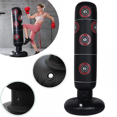 Produktbild von Boxsack Aufblasbarer Standboxsack, mit Boxhandschuhe Boxsack Stehend, Boxset Geschenke für Die Praxis Karate Taekwondo MMA