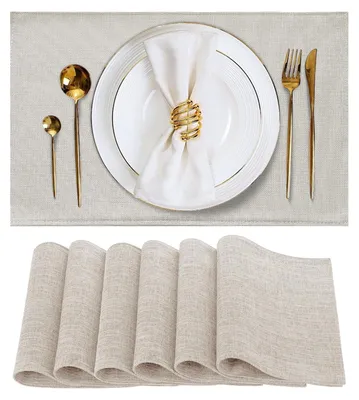 Produktbild von Set aus 6 hitzebeständigen Stoff- Platzdeckchen - Waschbar und rutschfest - Grau 46x30 cm
