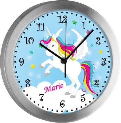 Produktbild von Kinderzimmer Funkwanduhr, Funkuhr Wanduhr Kinder, Einhorn blau 25 cm