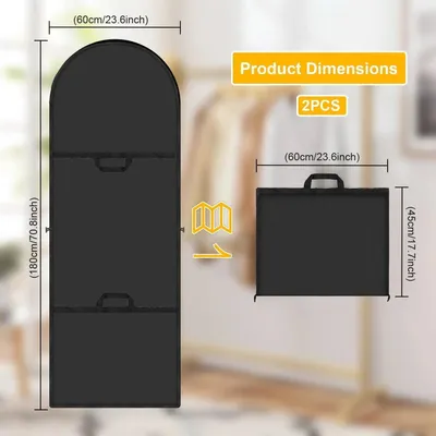 Imagen del producto de Fundas largas para ropa, transpirables, de 180 x 60 cm, paquete de 2 unidades, con cremallera para guardar la ropa