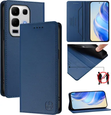 Produktbild von Lederhülle für Infinix Note 50s Hülle Flip Brieftasche Kartenfächern Ständer Schutzhülle Blau
