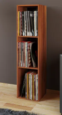 Produktbild von VCM Schallplattenregal Holz, H. 107 x B. 34 x T. 30 cm, mit 3 Fächern, Kern-Nussbaum, stabile Rückwand