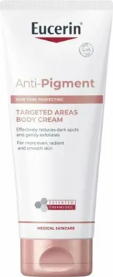 A product shot of a Eucerin Anti-Pigment Targeted Areas Body Cream tube.