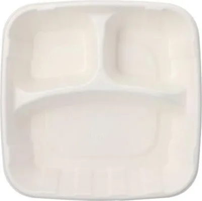 Produktbild von 100 Teller Zuckerrohr "pure" 3-geteilt 5 cm x 22,8 cm x 22,8 cm