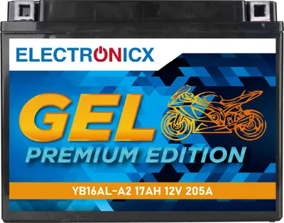 Immagine prodotto di Batteria per moto Electronicx GEL 12 V 17 Ah 205 A/EN YB16AL-A2 - Senza manutenzione, durata doppia, elevata potenza di avviamento - Sostituisce il modello 51616 ▶ Batteria premium 12 V senza manutenzione  Spedizione in Germania