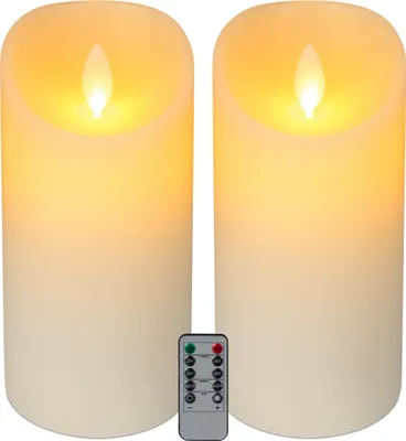 Produktbild von Relaxdays LED Kerzen, 2er Set, 24,5 cm, mit Fernbedienung, Timer & flackernder Flamme, Echtwachs, flammenlos, weiß